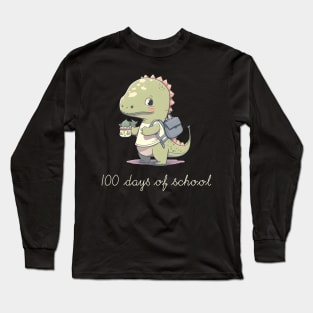 100 Days of School Cute Dino Funny Vintage Dinosaur Long Sleeve T-Shirt